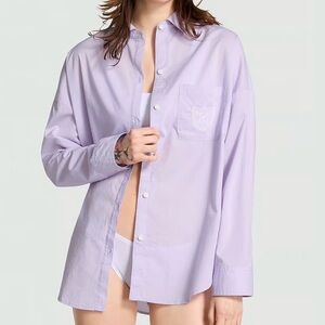 victorias secret pink sleep pastel lilac poplin button down shirt xs